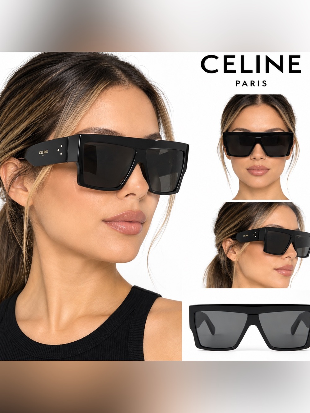 Celine Paris Black Oversized Shield Sunglasses Made in Italy w/ Full Set